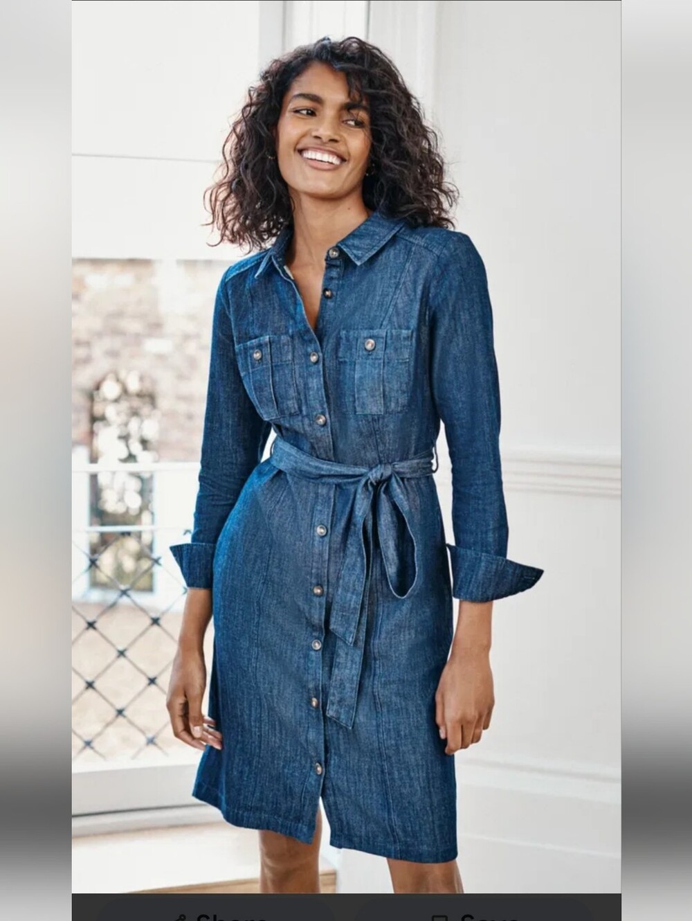 Boden Holly Denim Shirt Dress Medium Wash 100% Cotton Long Sleeve Belted US 12 R